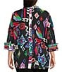 Ali Miles Plus Size Abstract Printed Woven Wire Collar 3/4 Sleeve Button Front Tunic, Color:Abstract Multi - Image 6