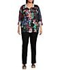 Ali Miles Plus Size Abstract Printed Woven Wire Collar 3/4 Sleeve Button Front Tunic, Color:Abstract Multi - Image 9
