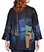 Color:Multi - Image 2 - Plus Size Abstract Shimmer Woven Wire Collar 3/4 Bell Cuffed Sleeve Tunic Jacket