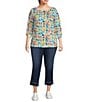 Color:Tile Multi - Image 3 - Plus Size Abstract Tile Print Round Neck 3/4 Sleeve Tunic