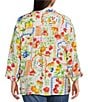 Ali Miles Plus Size Allover Multi Fruit Print Point Collar 3/4 Roll-Tab Sleeve Button-Front Shirt - Image 2