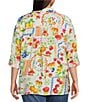Ali Miles Plus Size Allover Multi Fruit Print Point Collar 3/4 Roll-Tab Sleeve Button-Front Shirt - Image 3