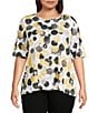 Ali Miles Plus Size Allover Spot Print Round Neck Elbow Sleeve Tunic, Color:Neutral - Image 1