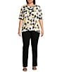 Ali Miles Plus Size Allover Spot Print Round Neck Elbow Sleeve Tunic, Color:Neutral - Image 3