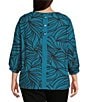 Ali Miles Plus Size Brushed Knit Stripe Round Neck 3/4 Cuff Sleeve Tunic, Color:Dark Teal - Image 2
