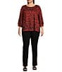 Ali Miles Plus Size Brushed Knit Stripe Round Neck 3/4 Cuff Sleeve Tunic, Color:Spice - Image 3