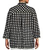 Color:Black/White - Image 2 - Plus Size Checked Print Stand Collar 3/4 Sleeve Button-Front Sharkbite Hem Tunic