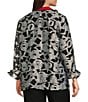 Color:Winter White/Black - Image 4 - Plus Size Clipped Jacquard Abstract Circle Contrast Wire Collar 3/4 Sleeve Button-Front Jacket
