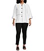 Color:White - Image 3 - Plus Size Contrast Piping Mock Neck 3/4 Sleeve Button Front Tunic