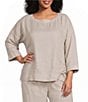 Ali Miles Plus Size Coordinating Round Neck 3/4 Sleeve Cinched Tie Front Hem Top - Image 1
