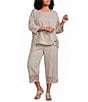 Ali Miles Plus Size Coordinating Round Neck 3/4 Sleeve Cinched Tie Front Hem Top - Image 3