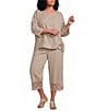 Ali Miles Plus Size Coordinating Textured Wide Leg Tulip Hem Cropped Pants - Image 3