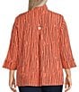 Ali Miles Plus Size Crinkle Woven Abstract Stripe Wire Collar 3/4 Sleeve Button-Front Tunic, Color:Coral - Image 2