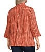 Ali Miles Plus Size Crinkle Woven Abstract Stripe Wire Collar 3/4 Sleeve Button-Front Tunic, Color:Coral - Image 4
