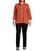 Ali Miles Plus Size Crinkle Woven Abstract Stripe Wire Collar 3/4 Sleeve Button-Front Tunic, Color:Spice - Image 5