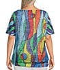 Color:Abstract Multiple - Image 2 - Plus Size Double Layer Woven Mesh Printed Crew Neck Short Sleeve Blouse