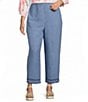 Ali Miles Plus Size Embroidered Frayed Hem Pull-On Pants - Image 1