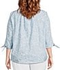 Ali Miles Plus Size Embroidered Leaf Pattern Split V-Neck 3/4 Tie Sleeve Tunic - Image 2