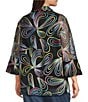 Ali Miles Plus Size Embroidered Paisley Print Knit Mesh Button Front Jacket, Color:Abstract Multi - Image 4