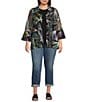 Ali Miles Plus Size Embroidered Paisley Print Knit Mesh Button Front Jacket, Color:Abstract Multi - Image 5