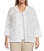 Color:White - Image 1 - Plus Size Embroidered Wire Collar 3/4 Bell Sleeve Button-Front Jacket