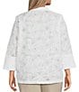 Color:White - Image 2 - Plus Size Embroidered Wire Collar 3/4 Bell Sleeve Button-Front Jacket