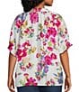 Ali Miles Plus Size Floral Y-Neck Elbow Ruffle Sleeve Button Front Tunic - Image 2