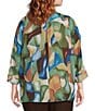 Ali Miles Plus Size Geo Multi Y-Neck 3/4 Dolman Sleeve Button Front Shirt - Image 2