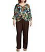 Ali Miles Plus Size Geo Multi Y-Neck 3/4 Dolman Sleeve Button Front Shirt - Image 3