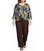 Ali Miles Plus Size Geo Multi Y-Neck 3/4 Dolman Sleeve Button Front Shirt - Image 3