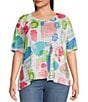 Color:Blo Multiple - Image 1 - Plus Size Knit Abstract Geometric Print Crew Neck Elbow Length Sleeve Tunic
