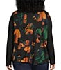 Ali Miles Plus Size Knit Abstract Multi Print Cowl Neck Long Sleeve Asymmetrical Hem Popover Top, Color:Multi - Image 2