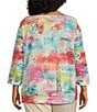Color:Abstract Multi - Image 2 - Plus Size Knit Abstract Print Round Neck 3/4 Sleeve Double Layered Popover Tunic