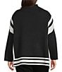 Ali Miles Plus Size Knit Color Block Trimmed Mock Neck 3/4 Sleeve Pullover, Color:Black/White - Image 2