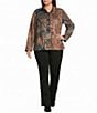 Ali Miles Plus Size Knit Floral Abstract Point Collar Long Sleeve Button Front Jacket - Image 3