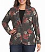 Ali Miles Plus Size Knit Floral Print Notch Lapel Long Sleeve Sequin Detail Blazer - Image 1