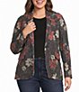 Ali Miles Plus Size Knit Floral Print Notch Lapel Long Sleeve Sequin Detail Blazer - Image 4