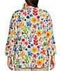 Color:Floral Multiple - Image 2 - Plus Size Knit Floral Print Point Collar 3/4 Bell Sleeve Button-Front Tunic