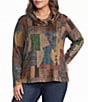 Ali Miles Plus Size Knit Geometric Cowl Neck Long Sleeve Pullover - Image 1