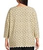 Ali Miles Plus Size Knit Geometric Round Neck Long Sleeve Scalloped Hem Tie Front Top - Image 2