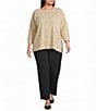 Ali Miles Plus Size Knit Geometric Round Neck Long Sleeve Scalloped Hem Tie Front Top - Image 3