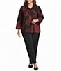 Ali Miles Plus Size Knit Jacquard Multi Abstract Wire Collar 3/4 Sleeve Button Front Shirt - Image 3