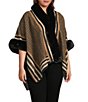 Ali Miles Plus Size Knit Texture Stripe Border Plush Trim Open Front 3/4 Sleeve Sweater Jacket - Image 4