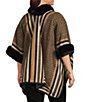 Ali Miles Plus Size Knit Texture Stripe Border Plush Trim Open Front 3/4 Sleeve Sweater Jacket - Image 5