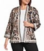 Ali Miles Plus Size Knit Textured Abstract Floral Multi Print 3/4 Sleeve Reversible Open-Front Kimono Jacket - Image 1