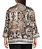 Ali Miles Plus Size Knit Textured Abstract Floral Multi Print 3/4 Sleeve Reversible Open-Front Kimono Jacket - Image 2