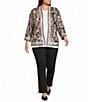 Ali Miles Plus Size Knit Textured Abstract Floral Multi Print 3/4 Sleeve Reversible Open-Front Kimono Jacket - Image 3