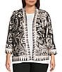 Ali Miles Plus Size Knit Textured Abstract Floral Multi Print 3/4 Sleeve Reversible Open-Front Kimono Jacket - Image 4