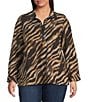 Ali Miles Plus Size Knit Zebra Print Point Collar Long Roll-Tab Sleeve Quarter-Zip Tunic, Color:Zebra - Image 1
