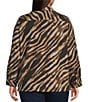Ali Miles Plus Size Knit Zebra Print Point Collar Long Roll-Tab Sleeve Quarter-Zip Tunic, Color:Zebra - Image 2